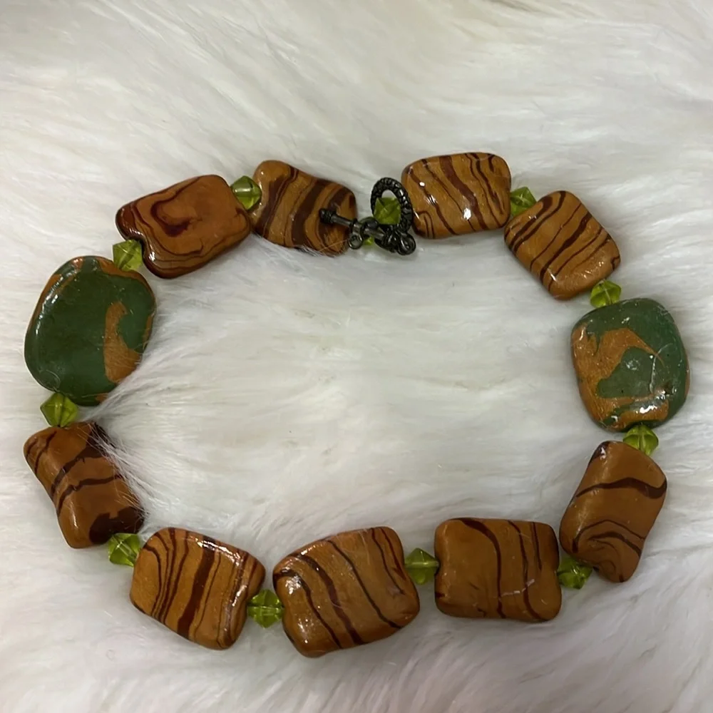 Brown & Green Handmade Boho ONE OF A KIND Handmade Necklace